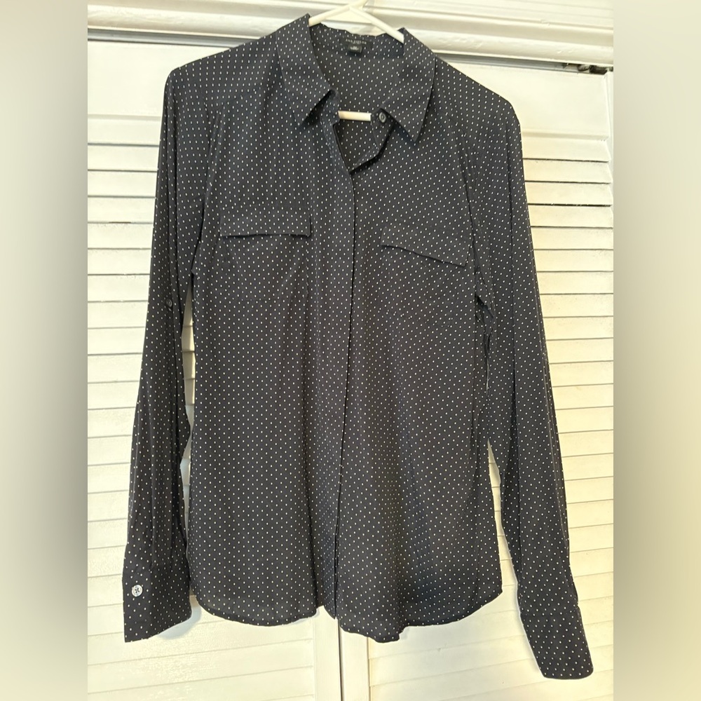 Ann Taylor Navy Polka Dot Silk Blouse